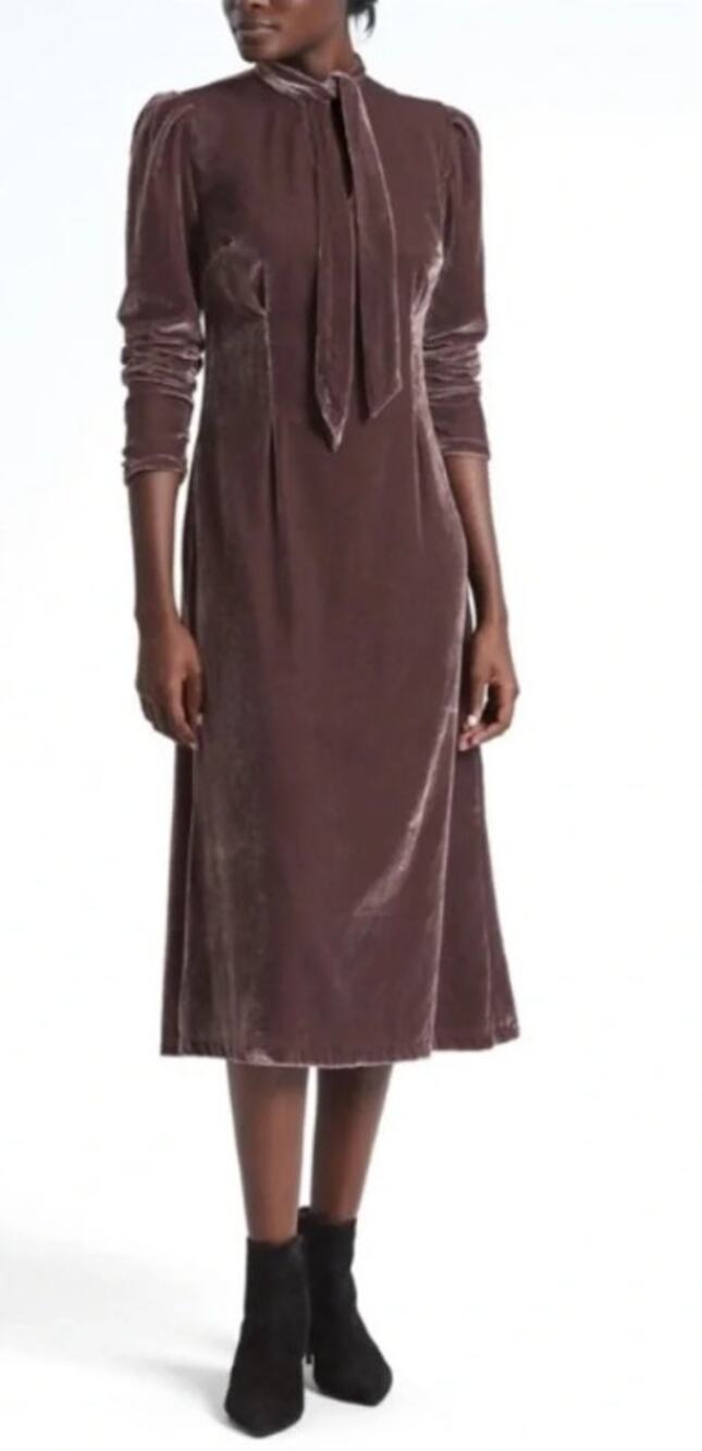 Banana Republic Olivia Palermo Tie V-Neck Velvet Dress Womens New Size 2